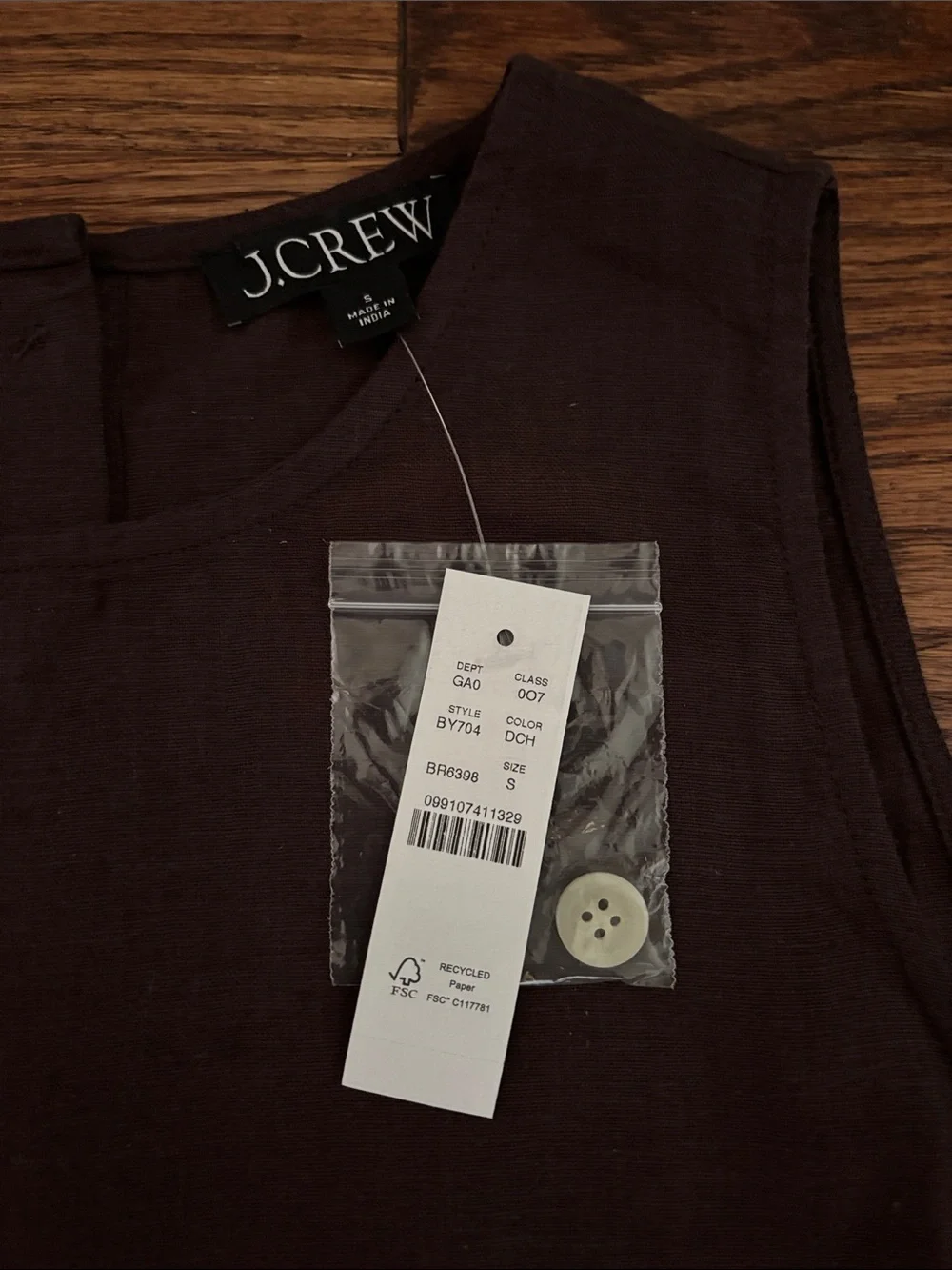 J.Crew Maxine Pascal Swingy Top Shell in Linen Deep Chocolate Small
